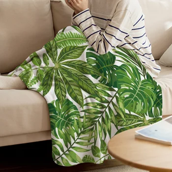 Tropski Zelena lista biljke tiskanih фланелевое jorgan je mekan bacanje deka stroj za pranje pokrivači za krevete prilagođene putovanja