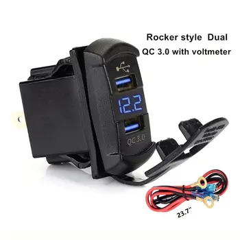 Quick Charge 3.0 Dual USB Rocker Switch QC 3.0 Fast Charger LED voltmetar za brodove automobila, kamiona, motocikala smartphone tablete