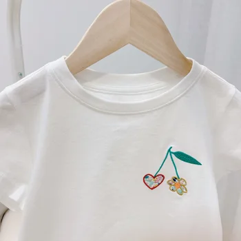 2021 20. veljače djevojke tees pamuk trešnje uzorak vezeni slatke djeca ljetna majica dječja bijele majice