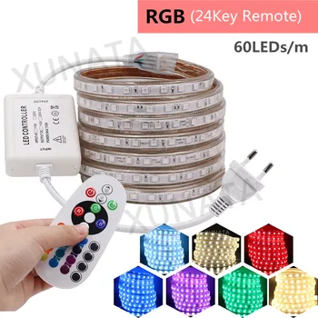 5050 RGB LED Strip vodootporan 220V EU Touch Remote 24Key LED Light lampa 60LEDs/m 120LEDs/m do dva reda fleksibilna traka LED Light