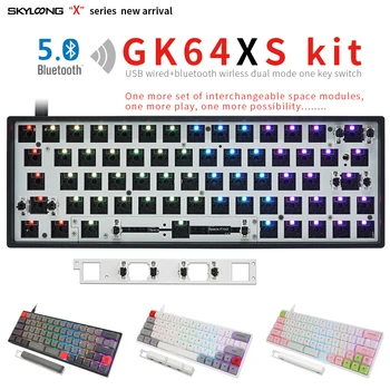 GK64XS Mechanical Keyboard Kit GK64S Upgrade Version 5.1 Bluetooth Board Compatible GH60 60% Mini Keyboard Plastics White Blue