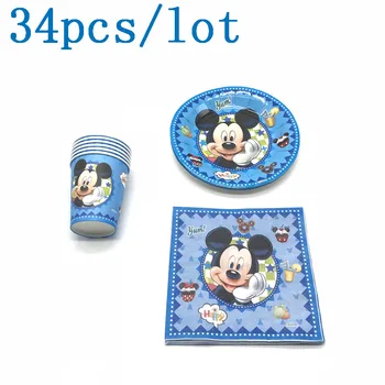 Disney ' s Mickey Mouse jednokratne papirnate čaše + tanjurići + maramice beba dječak rođendan, vjenčanje u obitelji ukras isporuke 34 kom./lot
