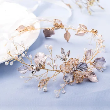 SLBRIDAL biseri cvijet prozirne rhinestones сусальное zlato vjenčanje kosa vinova loza оголовье svadbena frizura pribor za kosu žene nakit