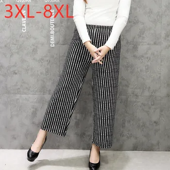Novi jesen zima dame plus size duge hlače za žene velike besplatni elastične široke noge crne prugaste hlače 3XL 4XL 5XL 6XL 7XL 8XL