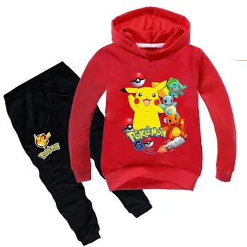 Takara Tomy Pikachu Kids Odjeca Sets Pokemon Printed Full Sleeves Hoodie +Hlače Dječaci Djevojke Odijelo Dječje Casual Odjeća