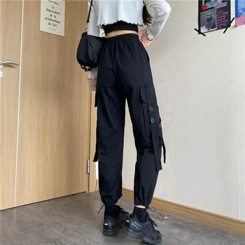 Hlače-teretni Harajuku ženske trake korejski stil visokim Strukom 4XL slobodan džepove poligon odjeća cool djevojke Bf vintage ulični šik odjeću