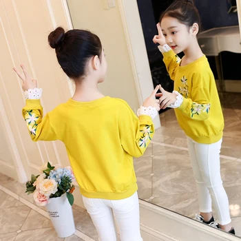 Proljeće nova odjeća za djevojčice šarenilo cvjetni print majice za dječje odjeće slatka pamuk djevojke O-izrez majice 6 8 10 12 godina Vestidos