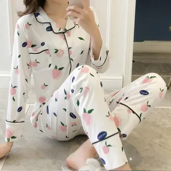 2020 Novi Dugi Rukav Ženska Pidžama Skup Moda Prekrasan Print Kućna Odjeća Za Slobodno Vrijeme Odijevanje Žene Duge Hlače Pidžama Setovi Pidžama