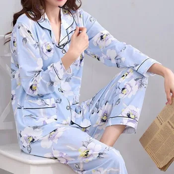 2020 Novi Dugi Rukav Ženska Pidžama Skup Moda Prekrasan Print Kućna Odjeća Za Slobodno Vrijeme Odijevanje Žene Duge Hlače Pidžama Setovi Pidžama