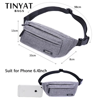 TINYAT Men Male Waist Bag Pack Grey Casual Functional pojas bag Large Pojas bag Phone Money Pojas bag Fanny Travel Hip