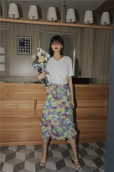 CHEERART Monet Garden flower suknja s visokim strukom papir za pakiranje, suknja s рюшами godišnje suknja na pertla 2020 cvjetna suknja moda