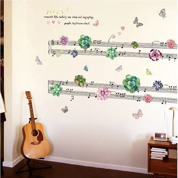 Klavir ključ cvijet naljepnice za zid za dječju sobu Glazbene umjetnosti Home Decor kreativni leptir Napomena Home Decor moda desktop