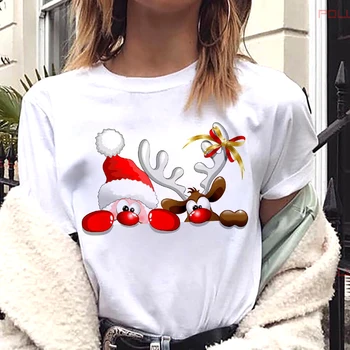Moda Djed Mraz Print Majica Žene Crtani Jelen Smiješno Tiskane Majice T-Ženski Maycaur Nove Ženske Majice Božić