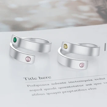 Prilagođeno prsten Birthstone gravirana 2 ime Custom Promise Ring Anniversary Jewelry Poklon za žene i parove (Lam Hub Fong)
