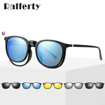 Ralferty 5 U 1 Multi-Clip Ultra-Light TR90 Magnetic Polarized Clip On Sunglass Women Round Sunglases Eyewear sunčane naočale A8805