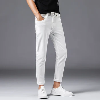 Brother Wang Muška odjeća bijele uske traperice 2020 jesen nove hlače klasični stil visoke kvalitete ElasticTrousers muški brend