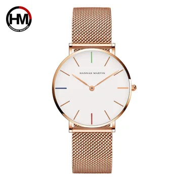 Ženski Ručni sat rose gold vodootporan satovi za žene top brand Hannah Martin kvarcni satovi rešetka od nehrđajućeg čelika