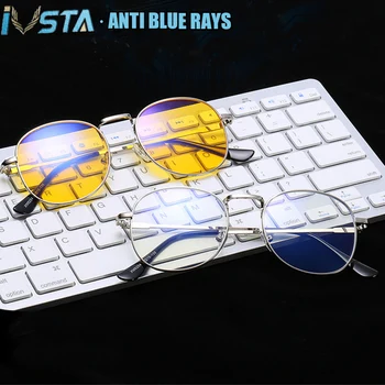IVSTA okrugli računala naočale muškarci anti-plavo svjetlo blokira zrake igre metal recept optički okvir Ovalni noćni vid žuta