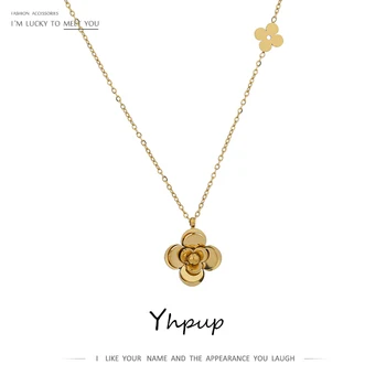 Yhpup Šarm cvijet metalni privjesak ogrlica od nehrđajućeg čelika moderan zlatna boja ovratnik ovjes ogrlica collane Donna izjava