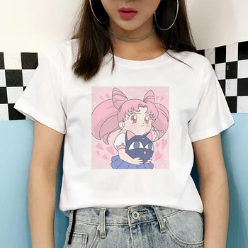 Sailor Moon 2020 Summer New Fashion T Shirt Women Harajuku Short Sleeve Zabava T-Shirt Slatka Mačka Tshirt Cartoon Femmes Tee Clothes