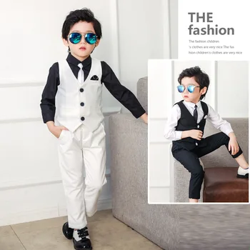 Dječji blazers kostime za dječake odjeća za nastupe kostime za dječake formalno vjenčanje kostime za dječake dječji prsluk, hlače i bluzu kravatu 4 kom.