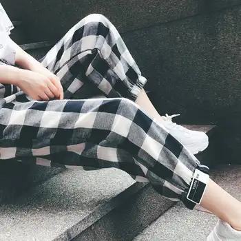 Korejski Stil Žene Srednja Struk Izravan Pokrivač Ispis Gležanj Dužina Hlače Remen Labav Džepove Hlače Ženske 2019 Jesen Djevojke