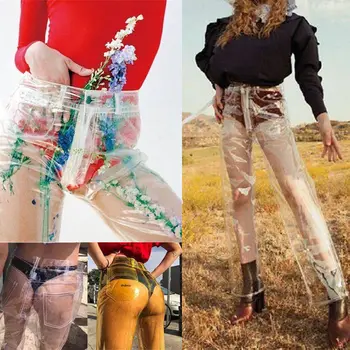 Žene seksi moda plašt prozirne hlače slobodan široke noge visokim strukom random dame ženske hlače hlače femme