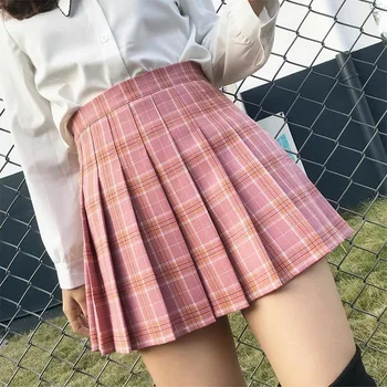 QRWR XS-3XL pokrivač ljeta ženska suknja 2020 visokim Strukom šivanje student nabrane suknje žene slatka slatka djevojka ples mini-suknja