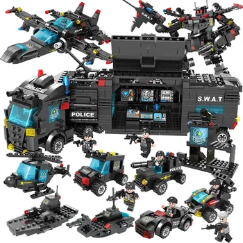 750pcs City Police Station Car Building Blocks legoINGlys For City SWAT Team Truck House Blocks Technic Toy For Boys Children