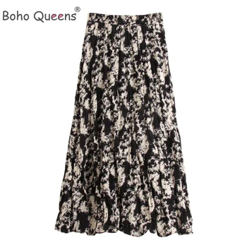 Boho Queens hipi moda ženska plaža češki cvjetni print suknja visoka elastična struk A-Line Boho Maxi suknja Femme