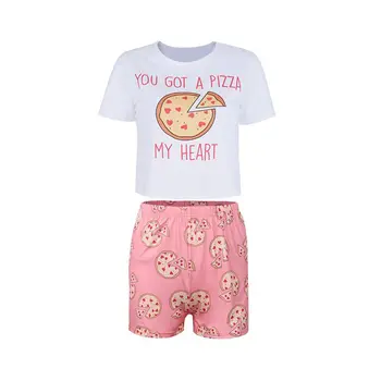 Pizza ispis Lounge Sleep пижама komplet Seksi satin пижама žene ljeto пижама Femme slatka pidžama za žene donje rublje
