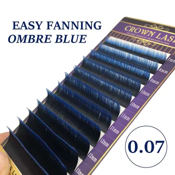 CrownLASH 0.07 Dual Color Ombre Blue Easy Fanning Lash Volume Double Layers 2tone Self-Fan trepavica prenijela