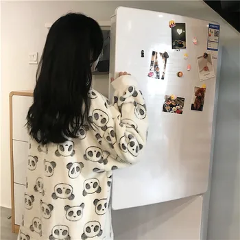 Yrrfuot slatka Panda coral runo pidžama Ženske Jesen Zima mekane hlače s dugim rukavima korejski Home Service dvodijelni kostim