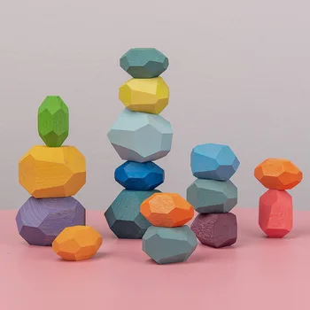Šarene Kamene I Drvene Blokove Razvojne Igračke Kreativni Skandinavski Stil Slaganje Igre Rainbow Drvena Igračka Poklon