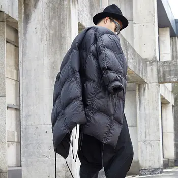 IEFB /men ' s wear Design niche mid-length long black coat male 2020 winter clothes oversize stand collar lightweight coat 9Y3600