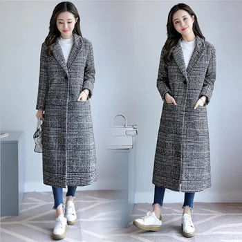 2020 proljeće i jesen Donje checkered kaput nova moda duge vune kaput tanak tip ženske zimske poliester Ženske jakne