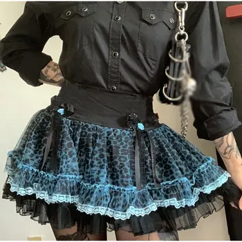 Леопардовая cvjetne čipke završiti Mall Goth estetski Lolita mini-suknje žene Leopard Vintage Y2k A-line suknja-kutije tamno akademska Плиссированная suknja