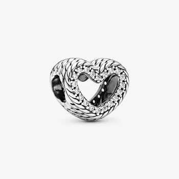 925Silver Snake Chain Pattern Open Heart Charms Fit narukvica originalni DIY Fine Jewellery za žene 2020 Nova jesen
