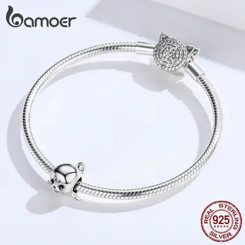 Bamoer 3D životinja Morski lav, metalne perle za žene 925 sterling srebra Šarm odgovara originalni narukvica pribor SCC1253