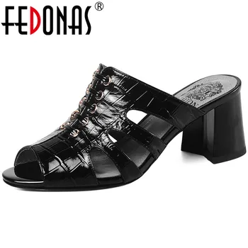 FEDONAS Famale retro sandale od prave kože Ženske cipele vanjski pete visoke pete pumpe ljeto svakodnevni uredski Ženske cipele žena