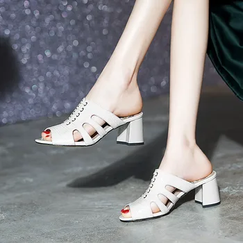 FEDONAS Famale retro sandale od prave kože Ženske cipele vanjski pete visoke pete pumpe ljeto svakodnevni uredski Ženske cipele žena