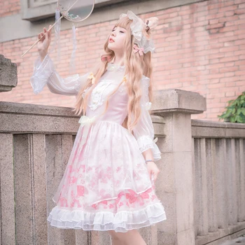 Melonshow Sweet Lolita Dress Pink Plus Size Žene Kawaii Summer Woman Vintage Victorian Lolita Kawaii Clothing