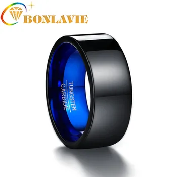 Vruće prodaju Klasične muške prstenje nakit 10 mm širina poliranog pokrivenost crna plava вольфрамовая čelika prsten za muškarce zaručnički prsten nakit