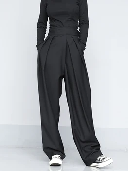 Crna dizajner žena Suitpants hlače visoka struka slobodni veliki veličina jesen slobodno vrijeme široke hlače za žene i muškarce luksuz