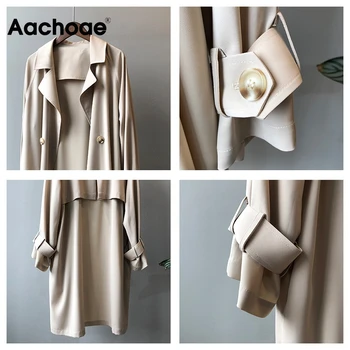 Aachoae Fashion Solid Color Women Trench Coat 2020 Slobodna Двубортная Ветровка Donje Svakodnevno Dugi Kaput Abrigo Mujer