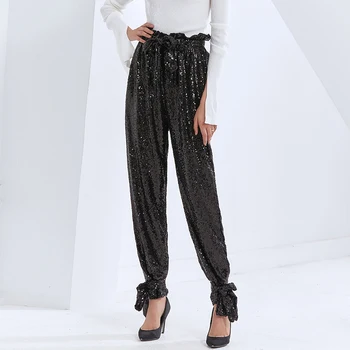 TWOTWINSTYLE patchwork šljokice široke hlače za žene visokim strukom izravne ulične svakodnevne hlače Ženske 2020 jesen moda