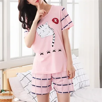 Godišnja mlada djevojka kratki rukav pamuk пижама slatka spavaćica svakodnevni domaći servis za kratke pidžame za žene M-2XL