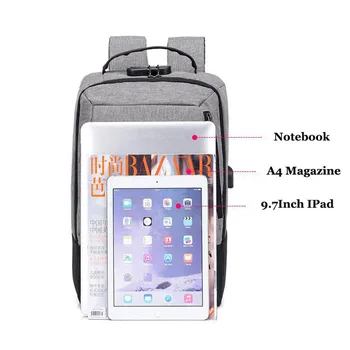 UOSC sivi ruksak za prijenosno računalo USB punjenje Backbag Travel dvd-a, daypacks muški školski Вакансионный ruksak Theft Mochila Bookbag
