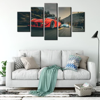 Platno zid umjetnosti okvir slika HD tisak plakata okvir za moderno uređenje dnevnog boravka 5 kom crvena luksuzni sportski automobil drift slikarstvo