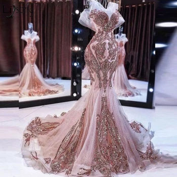 Vestidos haljina 2021 sirena večernje haljine sjajne šljokice i prašnjav pink prom haljina čipke pre zamah vlak crveni tepih haljina stranke